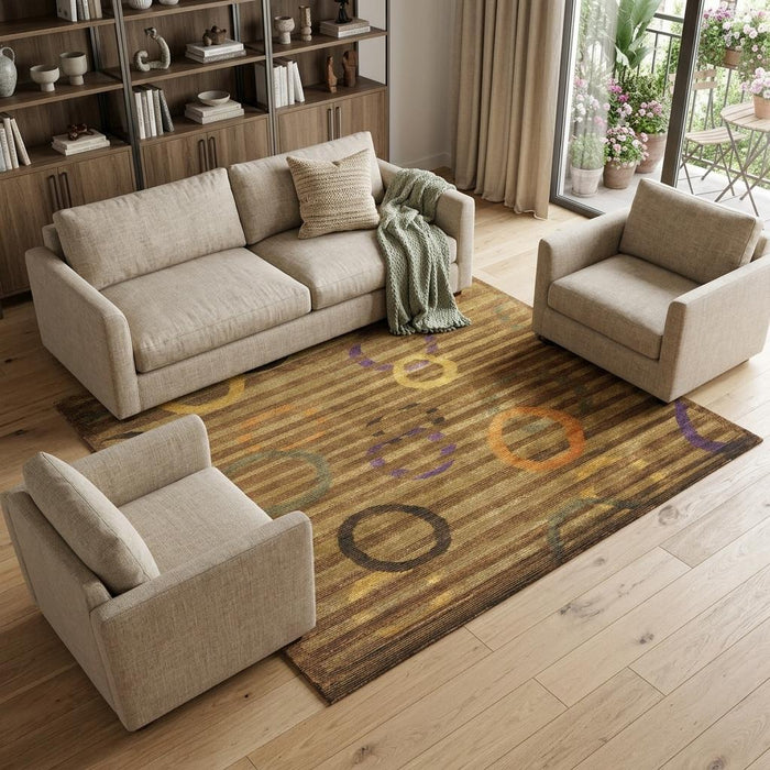 8' X 10' Striped Hand Knotted Area Rug (744326) - Gold / Purple / Orange