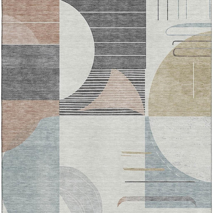 10' X 14' Geometric Washable Area Rug With UV Protection (697428) - Rust / Ivory / Gray
