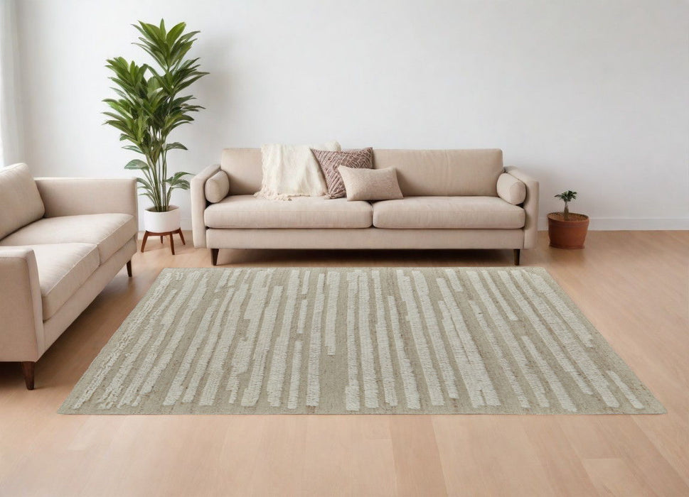9' x 13' Wool Striped Hand Woven Area Rug - White And Tan