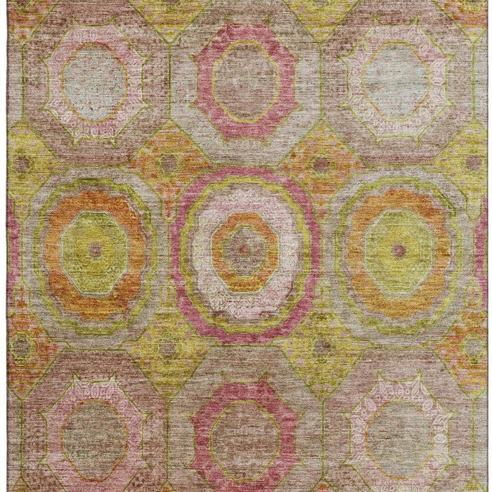 10' X 14' Geometric Washable Area Rug With UV Protection (716497) - Orange / Pink
