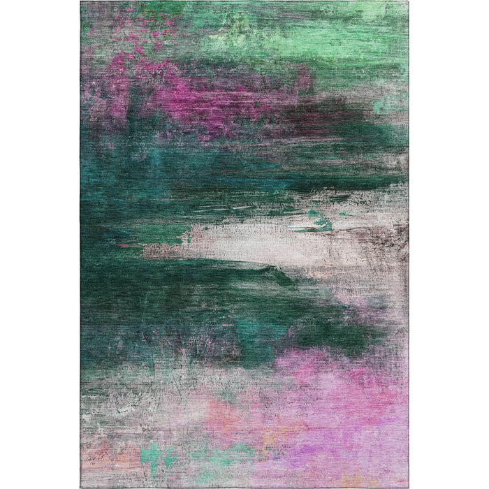 10' X 14' Abstract Washable Area Rug With UV Protection (714685) - Green / Mauve