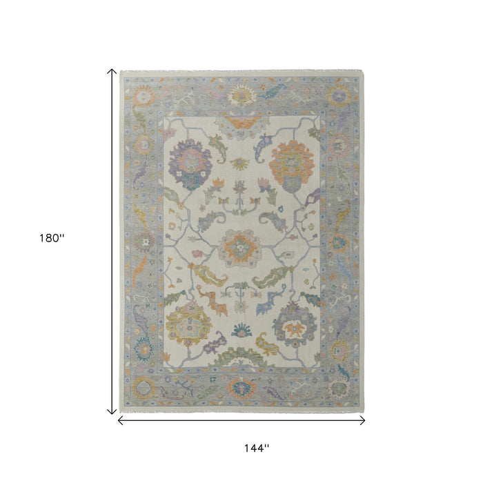 12' X 15' Bohemian Floral Hand Knotted Area Rug With Fringe - Gray