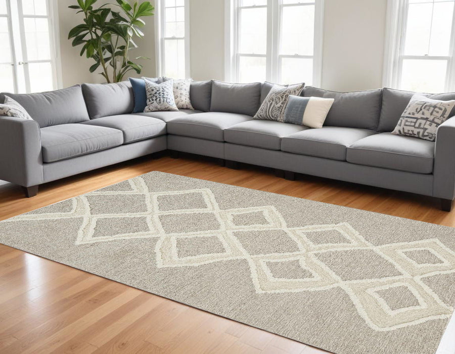 8' x 10' Wool Geometric Tufted Handmade Stain Resistant Area Rug - Ivory And Gray