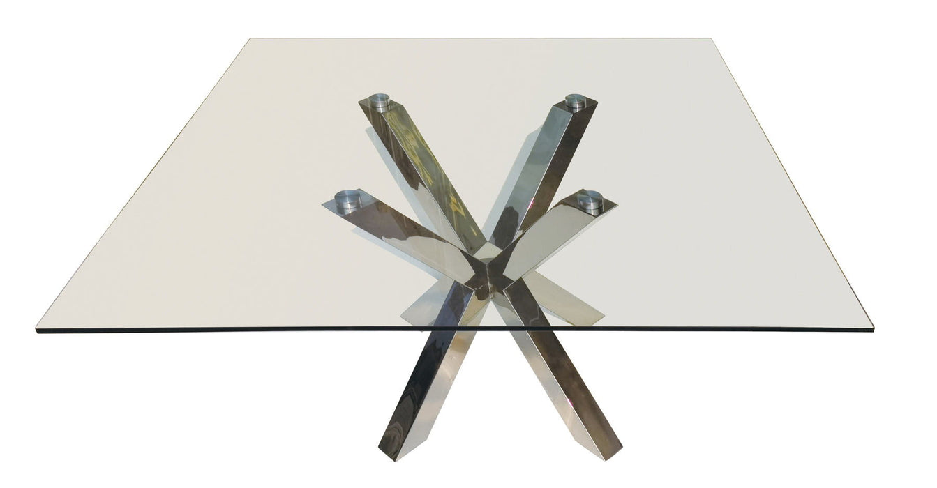 Glass And Metal Cross Leg Base Square Dining Table - Clear