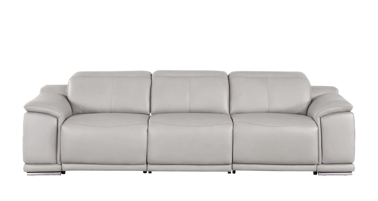 Leather Reclining USB Sofa - Ash / Gray
