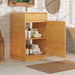 Giga bathroom vanity with sink, freestanding cabinet in natural wood, soft closing door, and adjustable shelf.