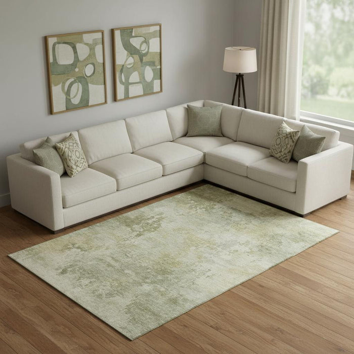 10' X 14' Abstract Washable Area Rug With UV Protection (717152) - Sage / Beige
