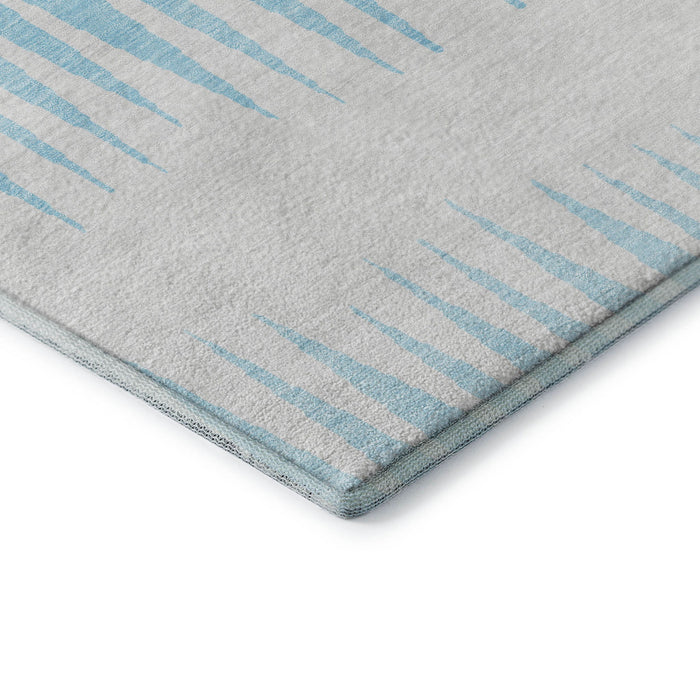 10' X 14' Striped Washable Area Rug With UV Protection (670435) - Sky Blue / Ivory