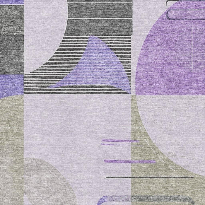 10' X 14' Geometric Washable Area Rug With UV Protection (697422) - Lavender / Gray / Ivory