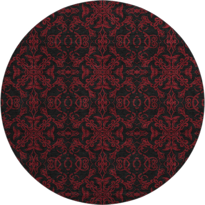 8' Medallion Washable Round Rug With UV Protection - Red And Black