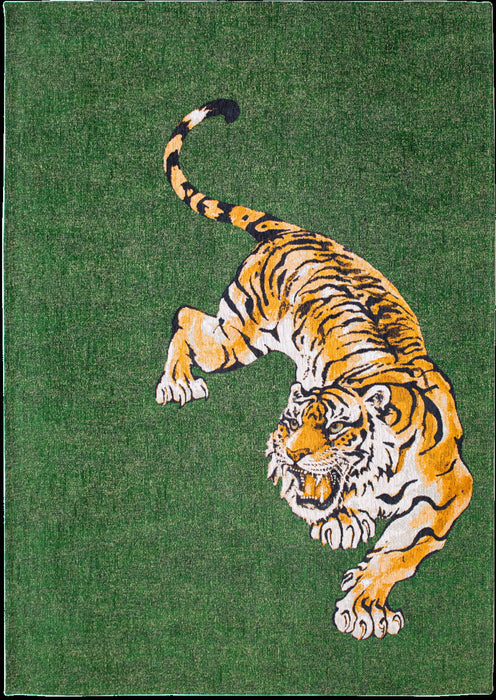 7' X 9' Abstract Washable Non Skid Area Rug (552023) - Green / Yellow