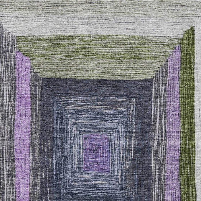 10' X 14' Geometric Washable Area Rug With UV Protection (709348) - Lavender / Ivory / Charcoal