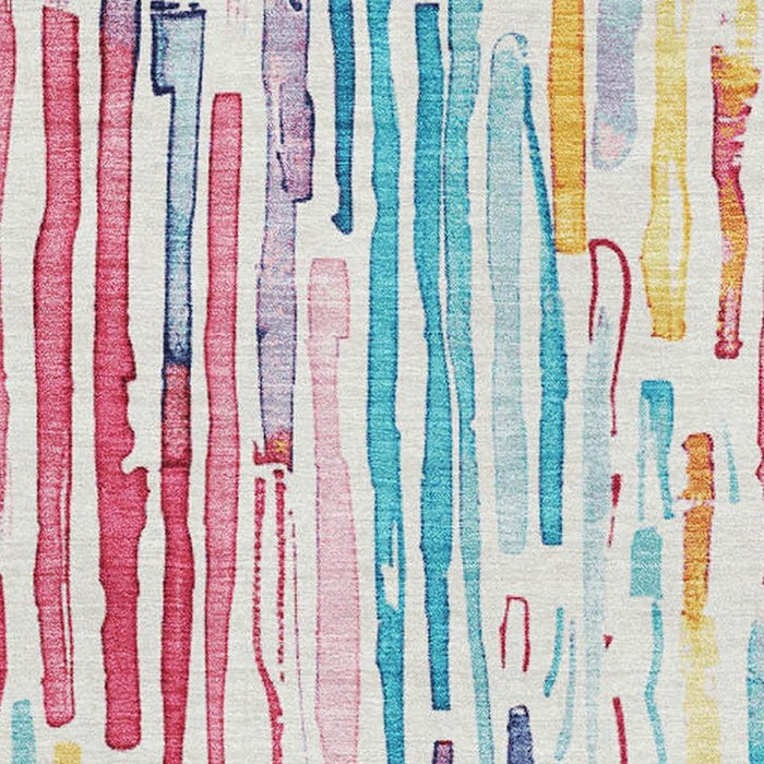 10' X 14' Striped Washable Area Rug With UV Protection (697152) - White / Pink / Teal