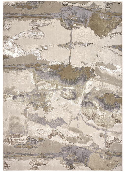8' x 10' Abstract Power Loom Area Rug - Ivory Brown And Gray