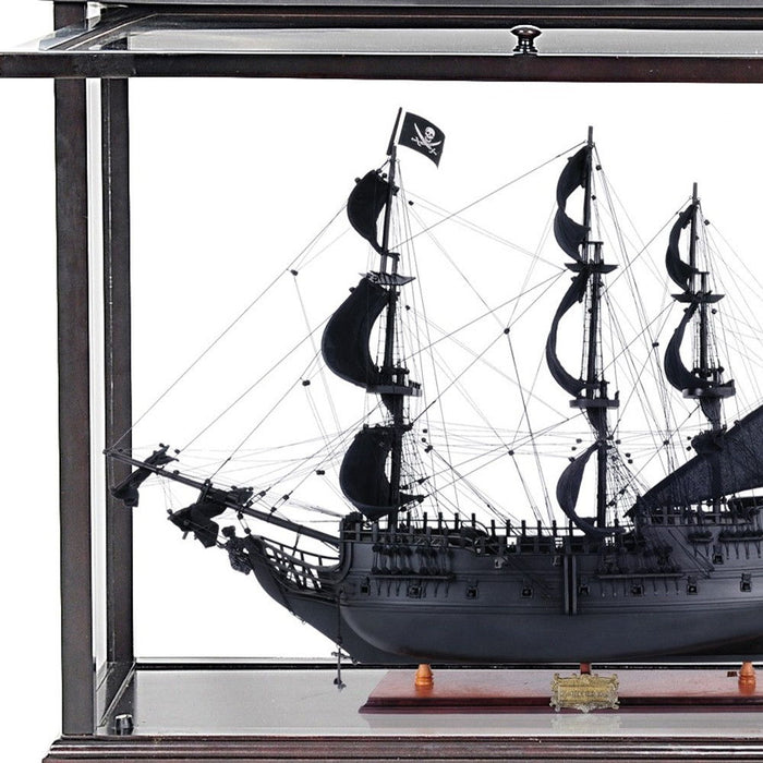 Hand Painted Pirate Medium Open Display Case Model Boat - Black / Pearl