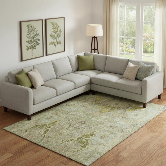 10' X 14' Floral Washable Area Rug With UV Protection (708499) - Khaki / Gold / Beige