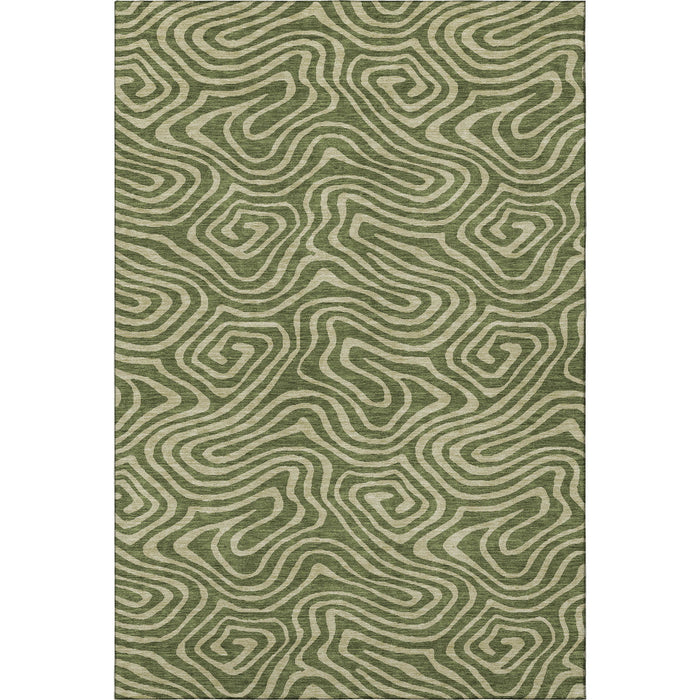 10' X 14' Abstract Washable Area Rug With UV Protection (680109) - Olive Green / Beige