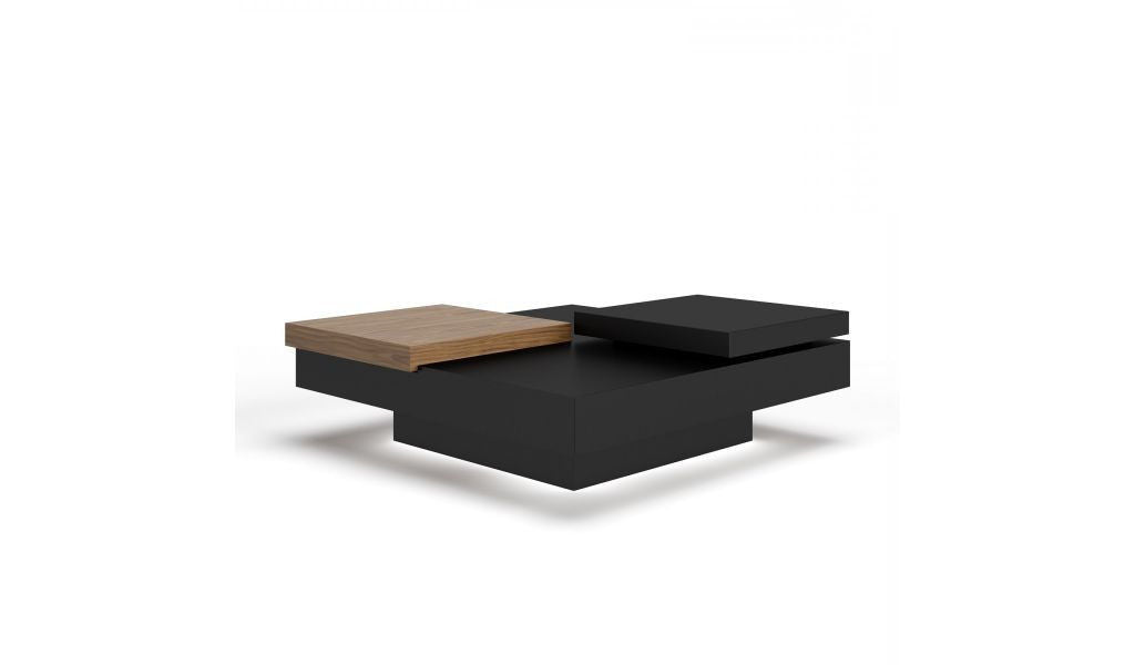 Square Coffee Table With Drawer - Black And Walnut
