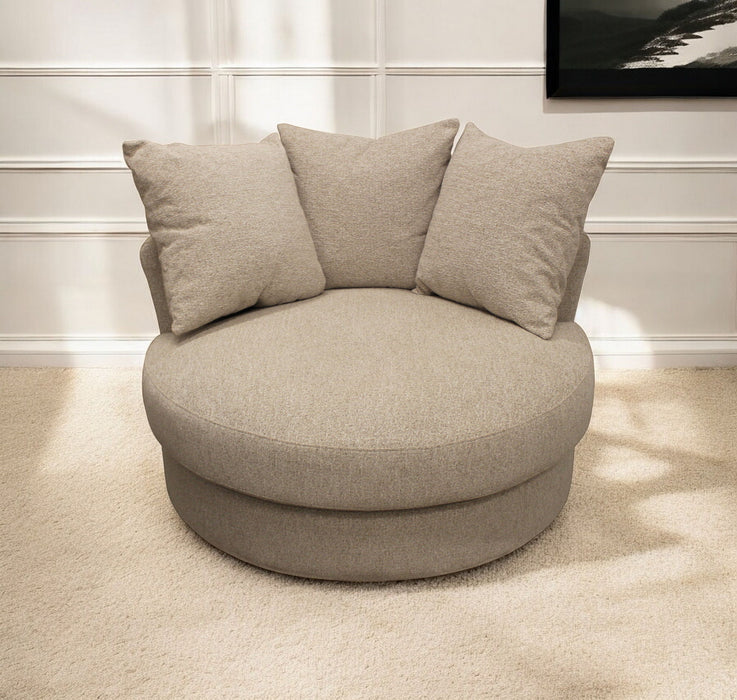 Linen Solid Color Swivel Barrel Chair - Sand