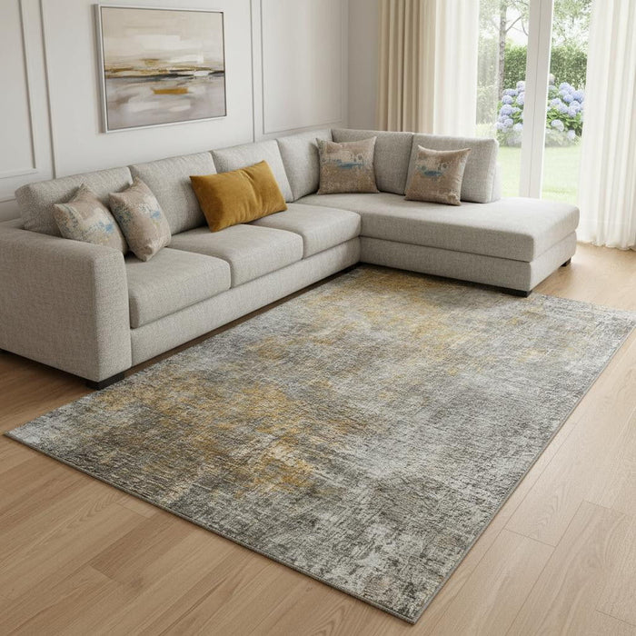 10' X 14' Abstract Washable Area Rug With UV Protection (650668) - Gray / Copper