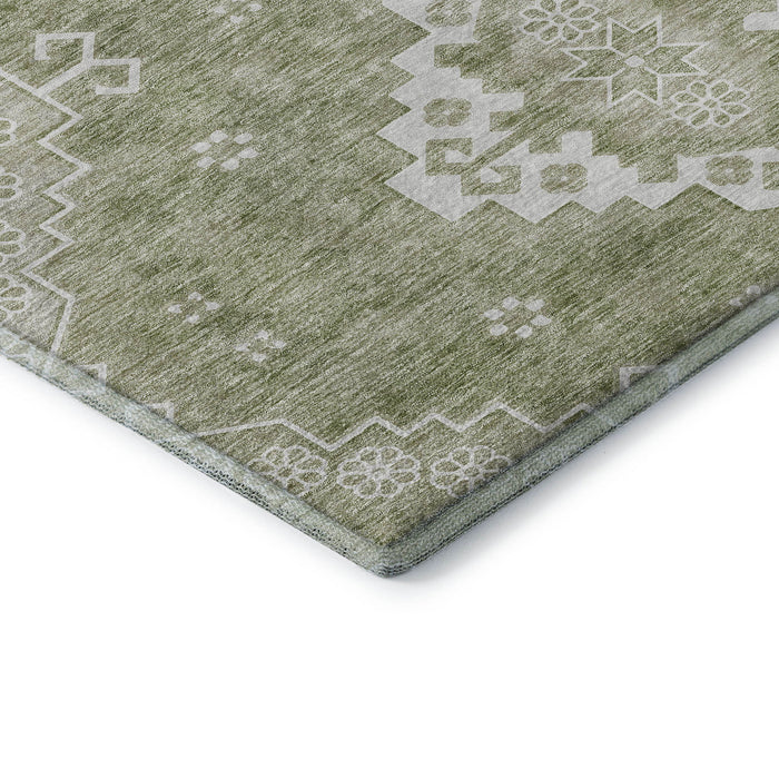 10' X 14' Medallion Washable Area Rug With UV Protection (667396) - Artichoke Green / Ivory
