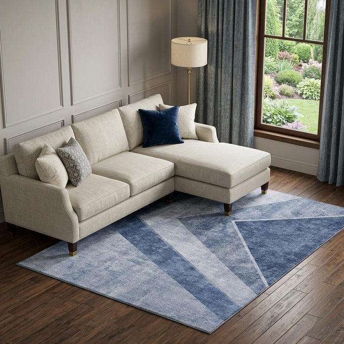 8' X 10' Geometric Washable Area Rug With UV Protection (655559) - Blue / Ivory