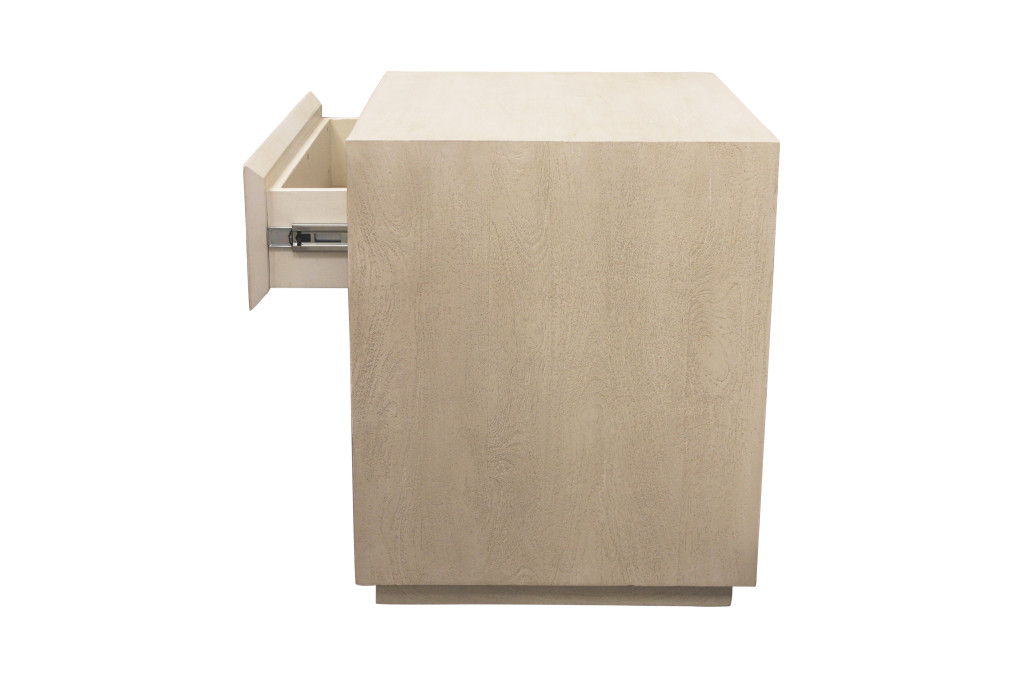 24" Contemporary Solid Wood Ribbed Texturere One Drawer Nightstand - Natural