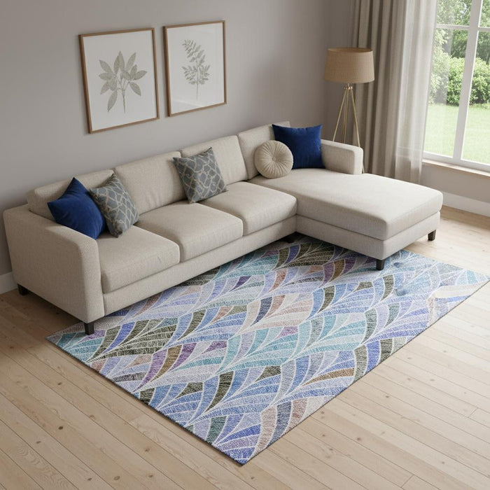 10' X 14' Geometric Washable Area Rug With UV Protection (667587) - Blue / Brown / Blush