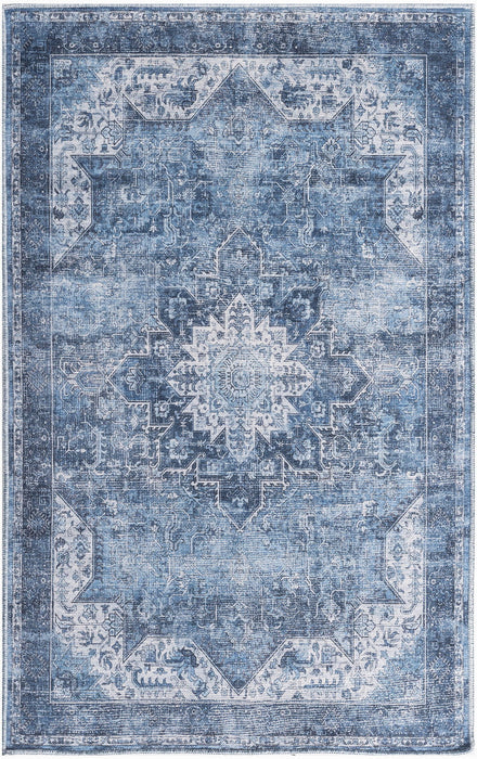 3' X 5' Floral Distressed Area Rug (573787) - Blue / Ivory