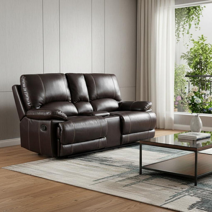 Faux Leather Love Seat Manual Reclining With Storage - Brown