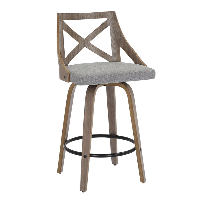Charlotte - Farmhouse Counter Stool (Set of 2) - Light Gray Wood, Black Footrest