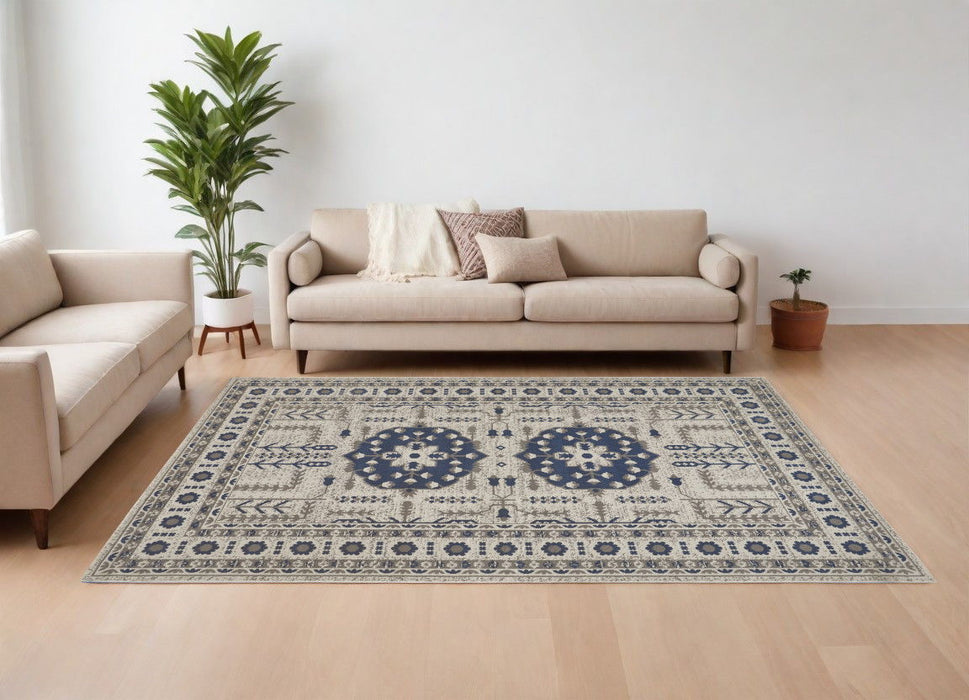 10' x 13' Oriental Power Loom Area Rug - Blue And Gray