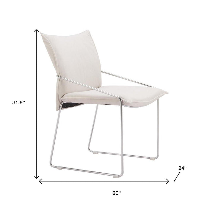 Upholstered Fabric Dining Arm Chairs (Set of 2) - White / Silver