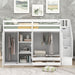 Giga loft bed with three shelves, two wardrobes, two drawers, and ladder storage in a modern bedroom setup