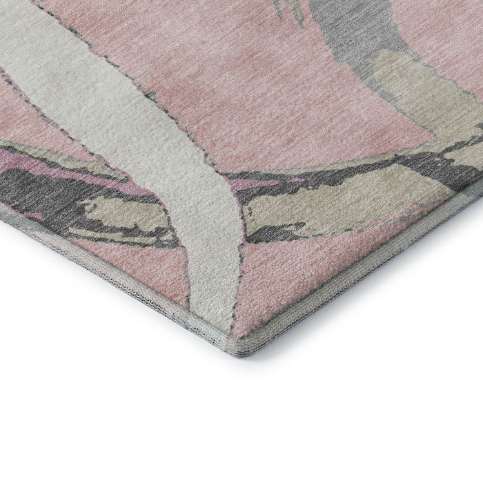10' X 14' Abstract Washable Area Rug With UV Protection (680277) - Pink / Ivory / Gray