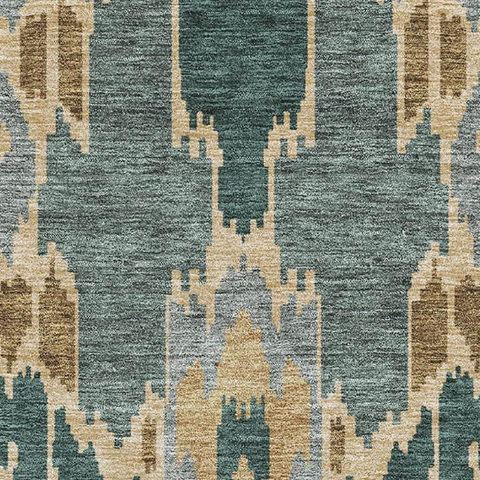 8' X 10' Ikat Washable Area Rug With UV Protection - Emerald