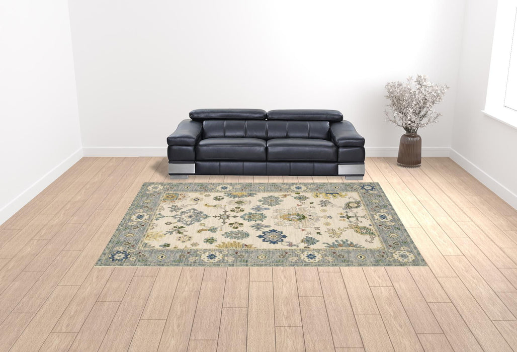 10' x 13' Oriental Power Loom Stain Resistant Area Rug With Fringe - Ivory Blue Gray Teal Gold Green And Rust