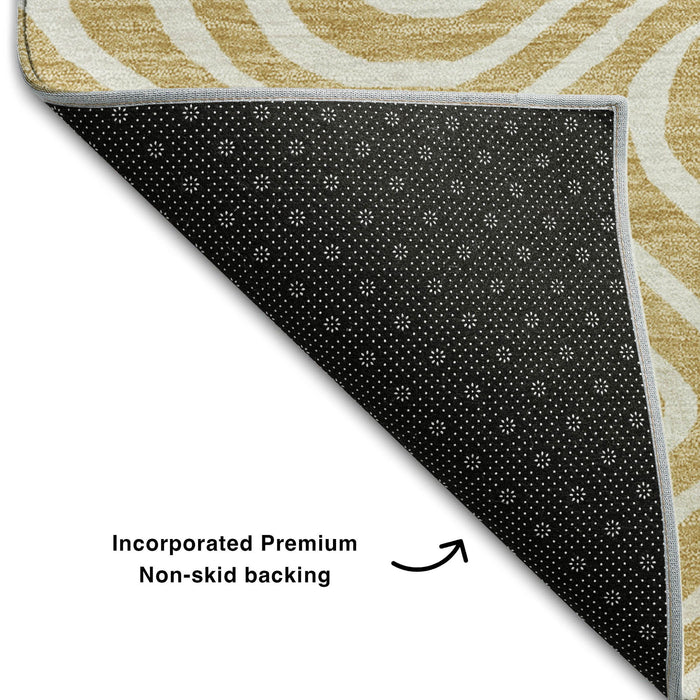 10' X 14' Abstract Washable Area Rug With UV Protection (680085) - Gold / Ivory