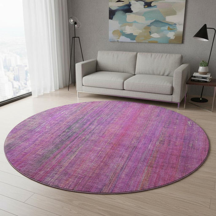 8' Striped Washable Round Rug With UV Protection (648745) - Lilac / Blush