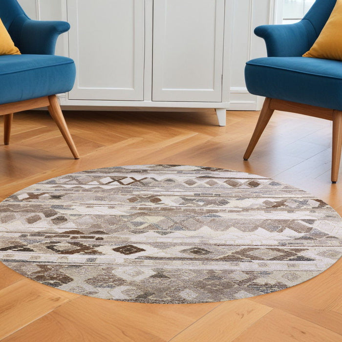 8' x 8' Round Wool Abstract Hand Tufted Area Rug - Gray And Ivory