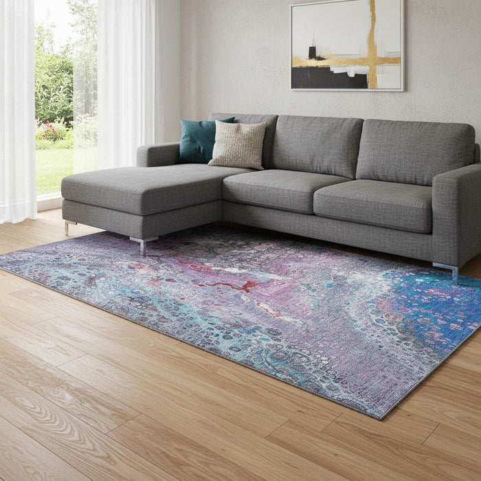 10' X 14' Abstract Washable Area Rug With UV Protection (650422) - Blue / Pink / Purple