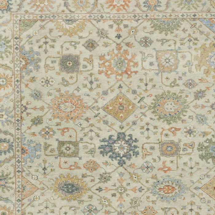 9' X 12' Wool Oriental Hand Knotted Area Rug With Fringe - Beige And Green