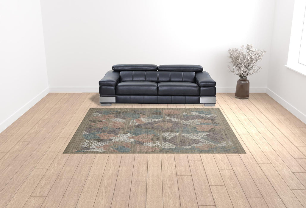 9' x 12' Abstract Hand Woven Area Rug - Pink Blue And Taupe