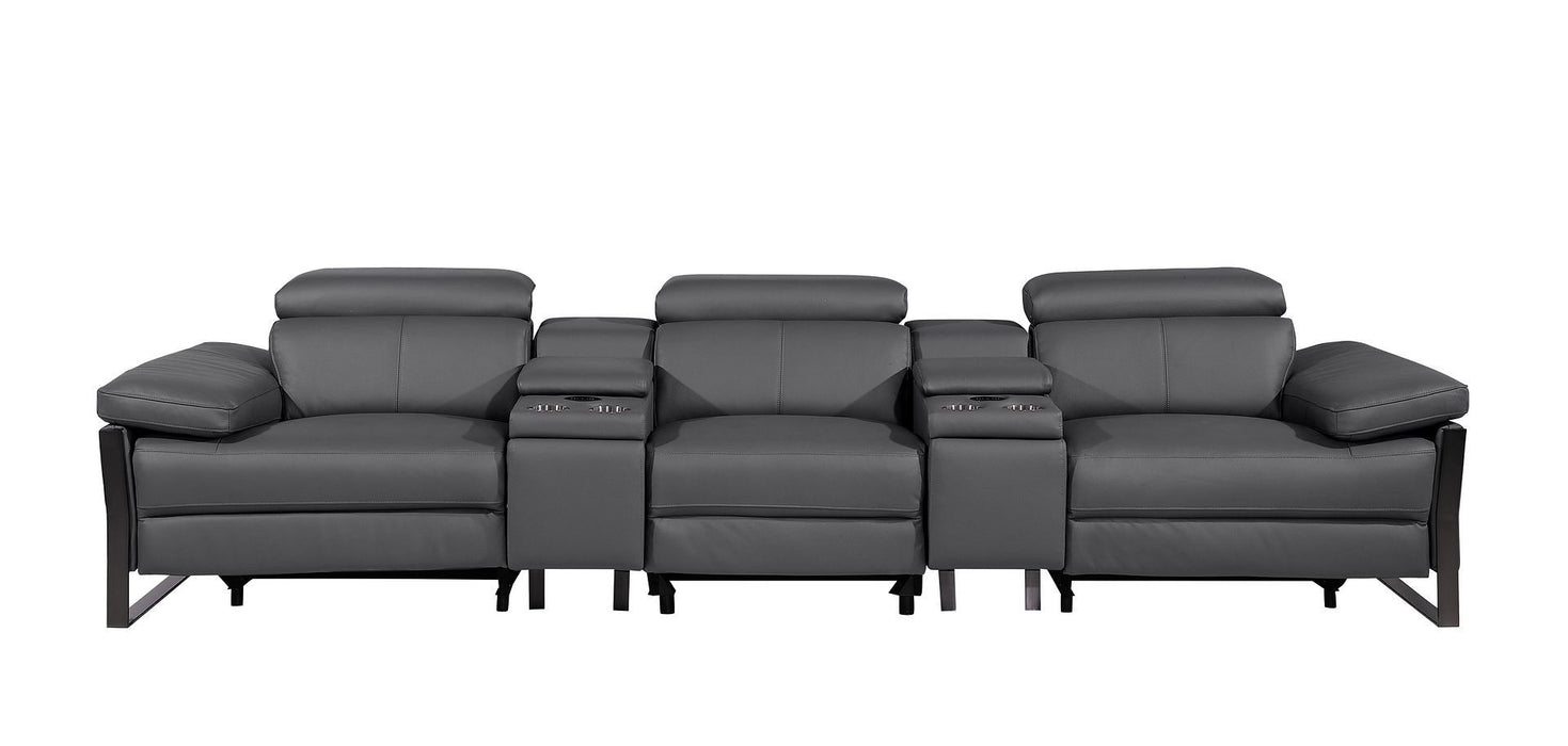 Top Grain Leather Reclining Metal USB Sofa (720340) - Dark Gray