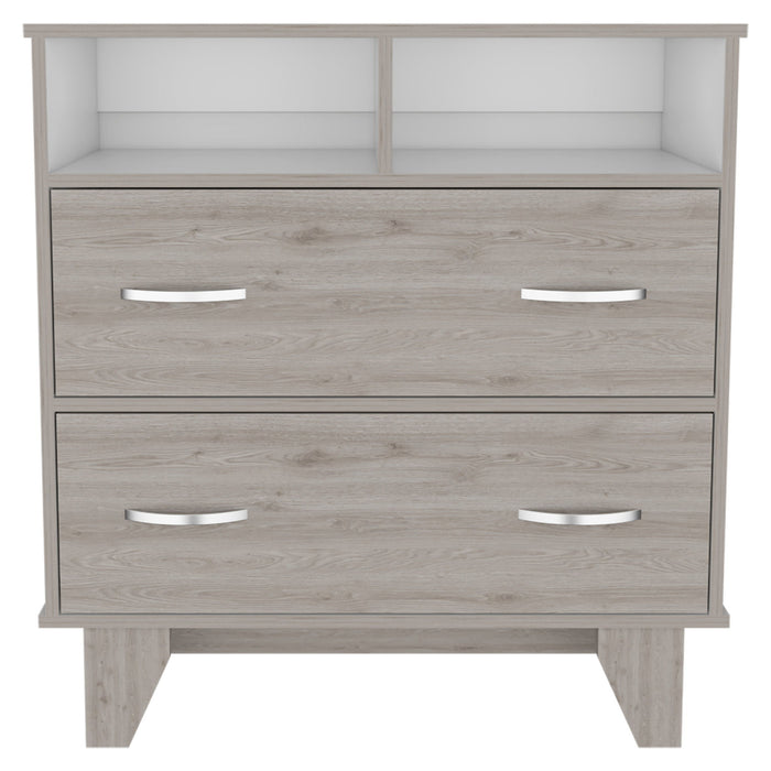Two Drawer Dresser With Open Shelving - Light Gray