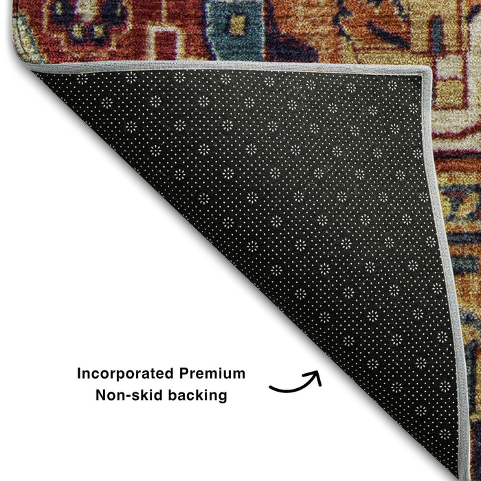 10' X 14' Oriental Washable Area Rug With UV Protection (649726) - Rust / Blue / Gold