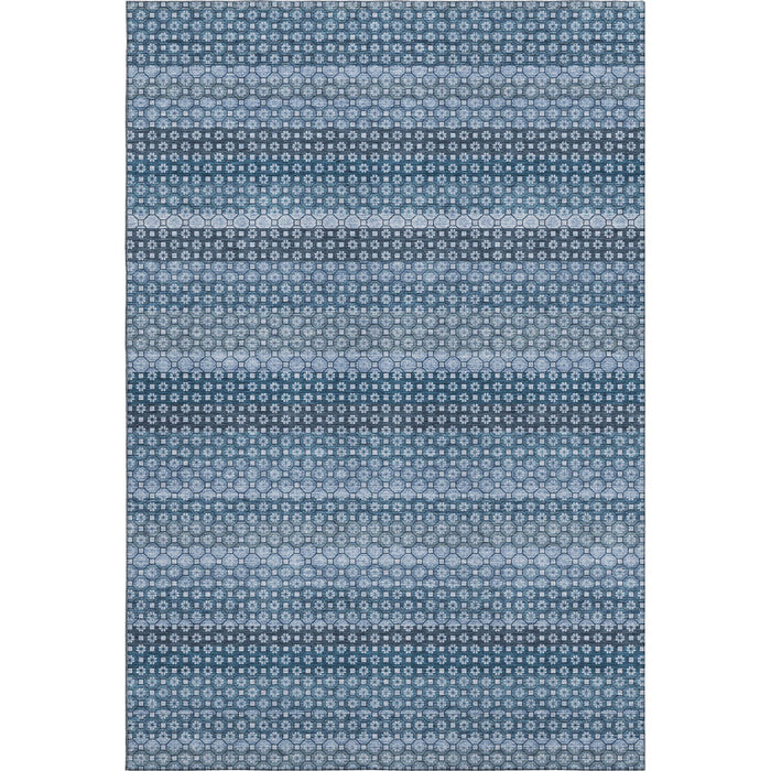 10' X 14' Striped Washable Area Rug With UV Protection (693582) - Denim Blue / Gray / Sky Blue