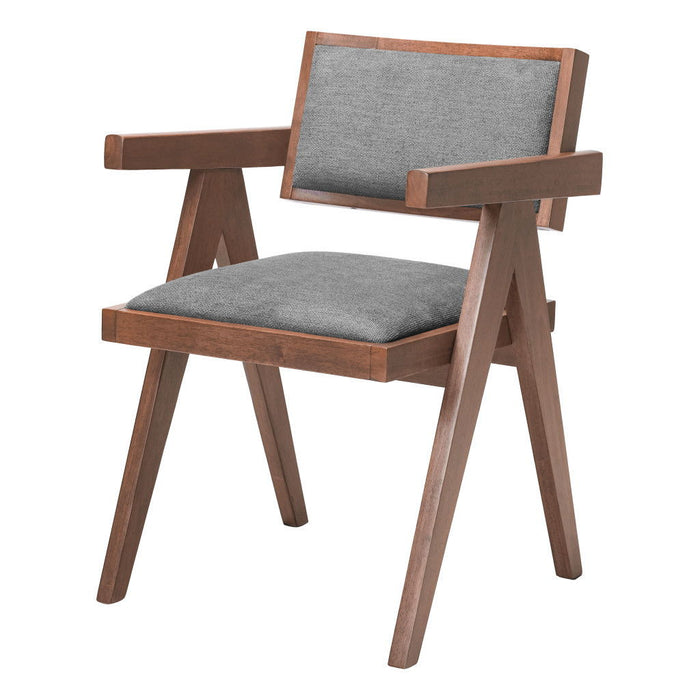 Upholstered Fabric Open Back Dining Arm Chairs (Set of 2) - Gray / Brown