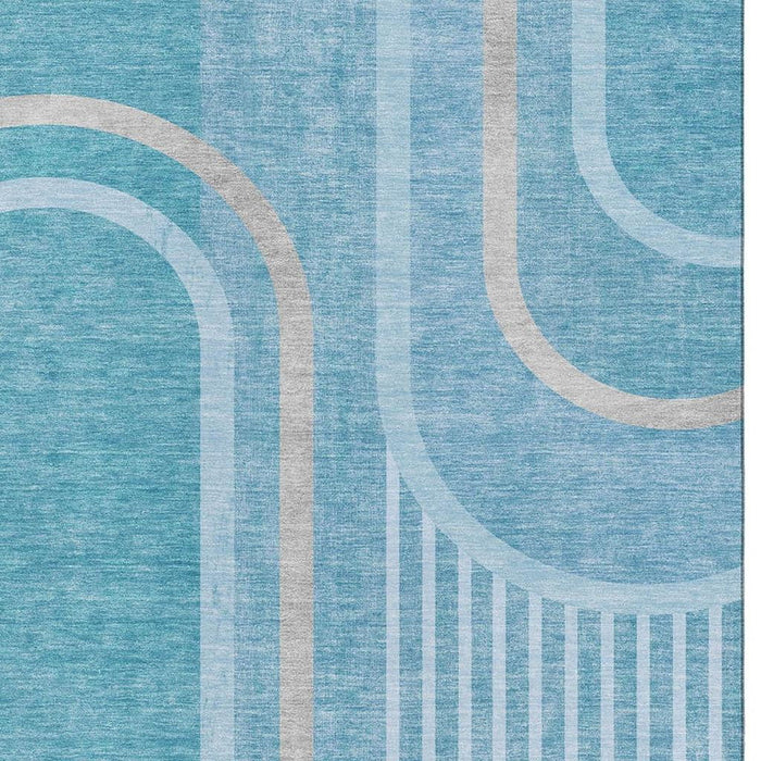 10' X 14' Geometric Washable Area Rug With UV Protection (647938) - Teal / Khaki