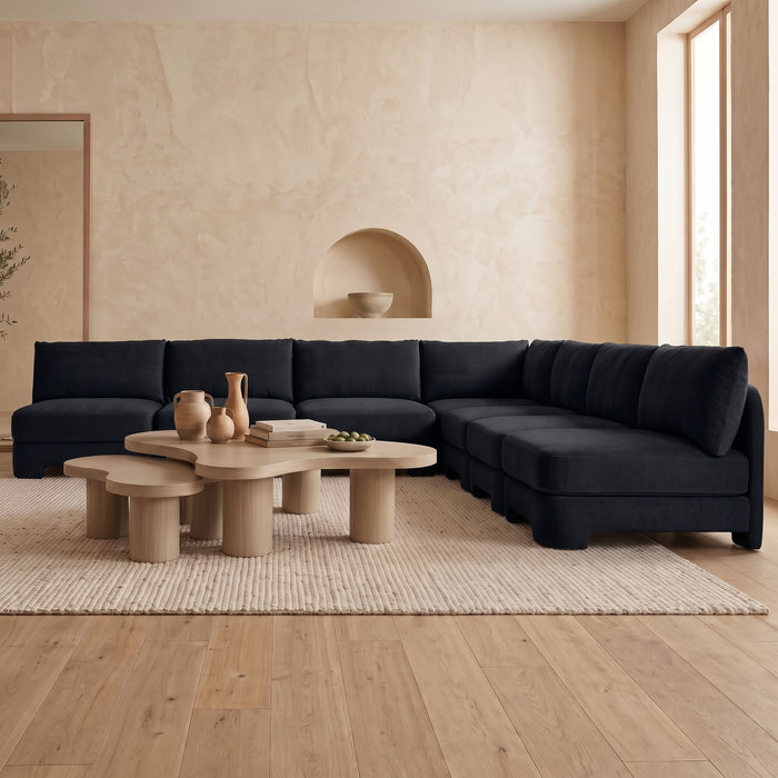Meridian Furniture Hammond velvet performance fabric 7-piece armless sectional sofa with plush upholstery and modern design.